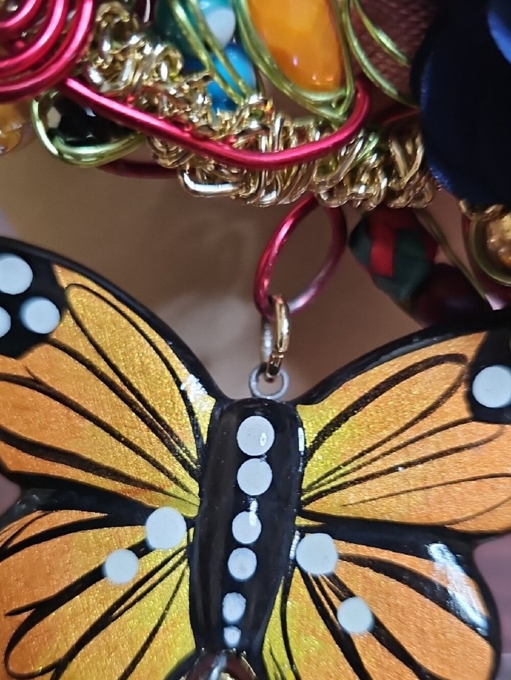 Statement Floral & Butterfly Pendant Necklace - Blue - Picture 8 of 12